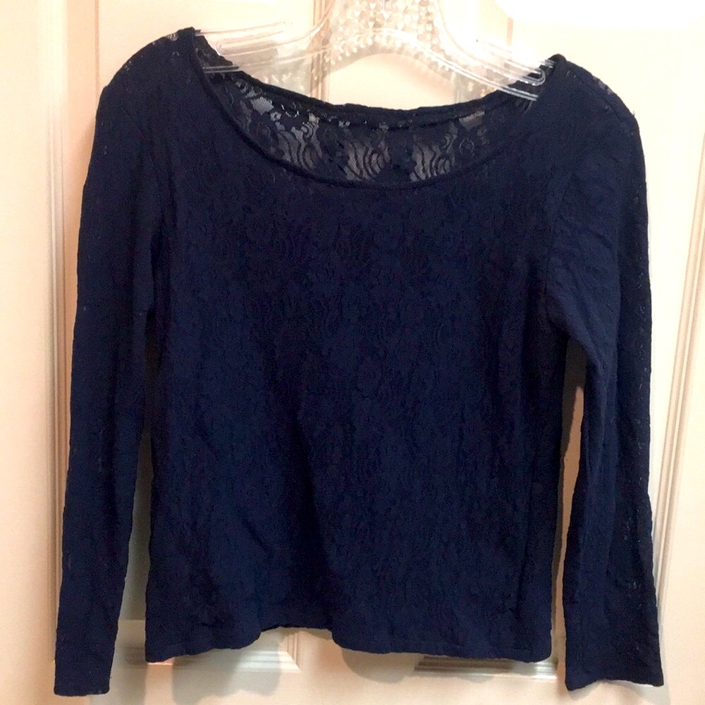 Sheer Navy Lace Crop Top - Picture 6 of 6
